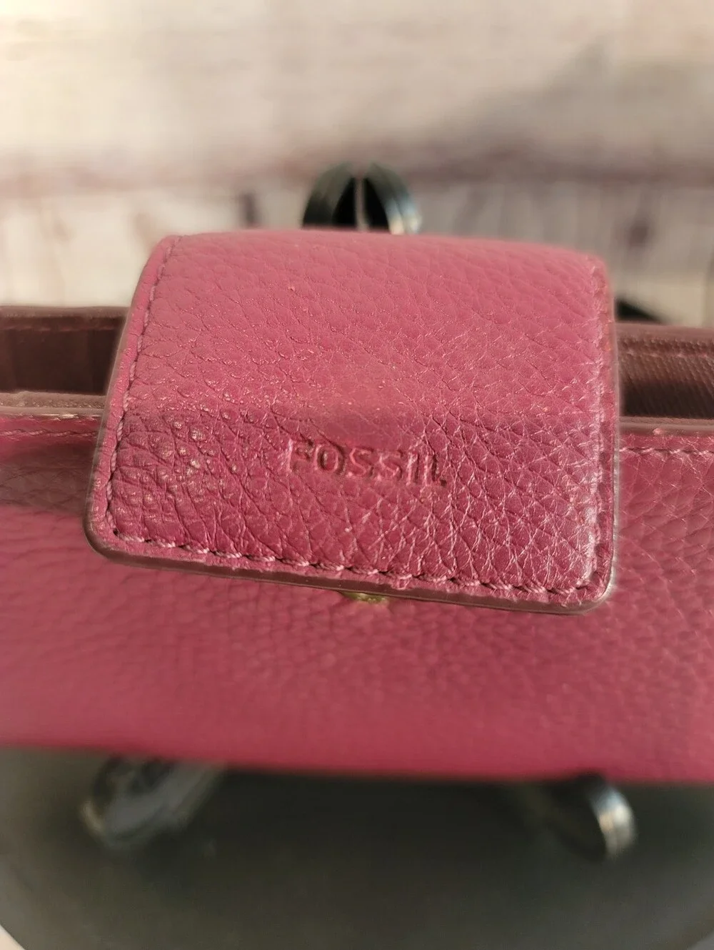 Fossil Sydney Magenta Pink Pebbled Leather Bifold Tab Clutch Wallet 7